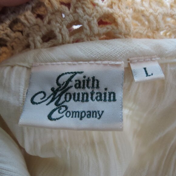 VTG Faith Mountain Cream Crochet Lace Sweater Top Lined Button Short Sleeve L - Picture 8 of 11
